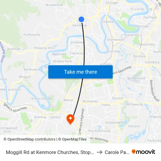 Moggill Rd at Kenmore Churches, Stop 34 to Carole Park map
