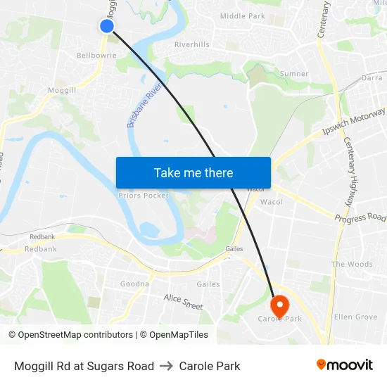 Moggill Rd at Sugars Road to Carole Park map