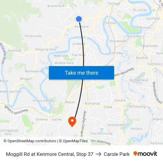Moggill Rd at Kenmore Central, Stop 37 to Carole Park map