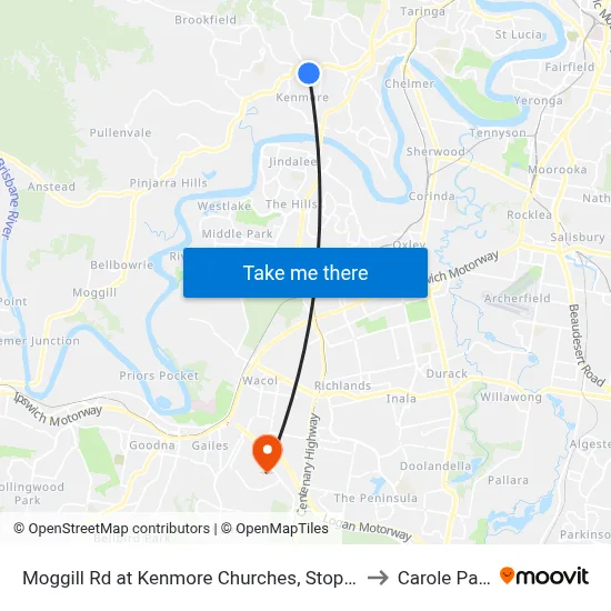 Moggill Rd at Kenmore Churches, Stop 35 to Carole Park map