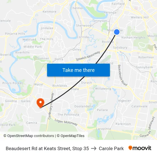 Beaudesert Rd at Keats Street, Stop 35 to Carole Park map