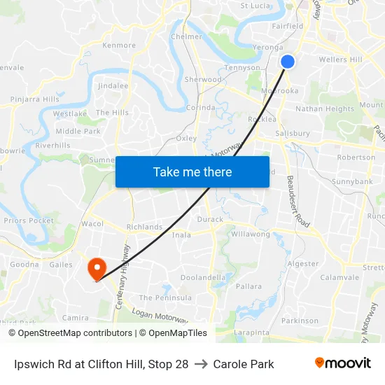Ipswich Rd at Clifton Hill, Stop 28 to Carole Park map