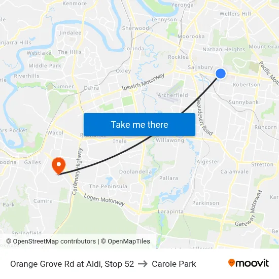 Orange Grove Rd at Aldi, Stop 52 to Carole Park map
