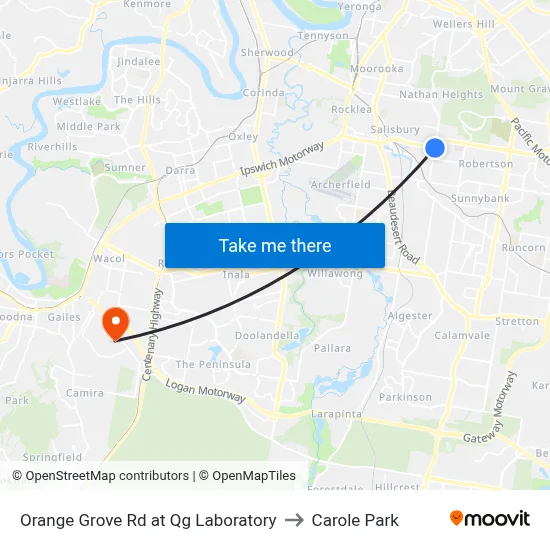 Orange Grove Rd at Qg Laboratory to Carole Park map