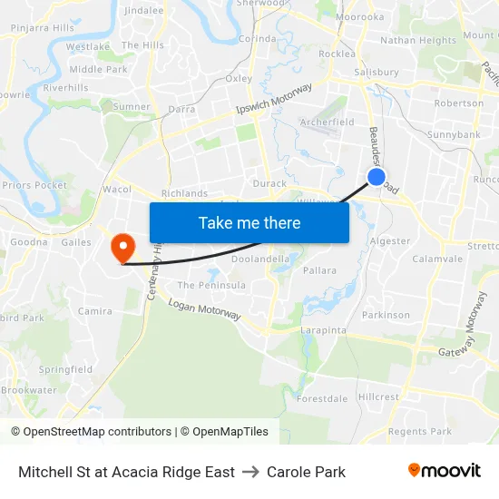 Mitchell St at Acacia Ridge East to Carole Park map