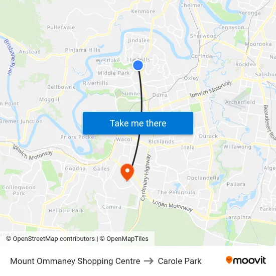 Mount Ommaney Shopping Centre to Carole Park map