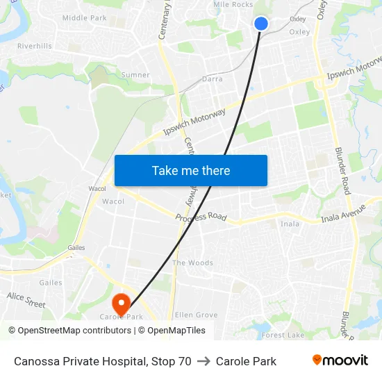 Canossa Private Hospital, Stop 70 to Carole Park map