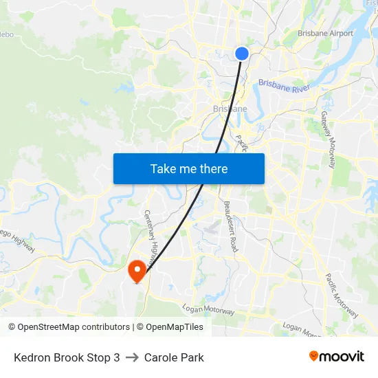 Kedron Brook Stop 3 to Carole Park map