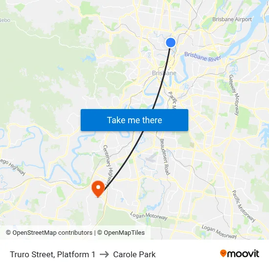 Truro Street, Platform 1 to Carole Park map