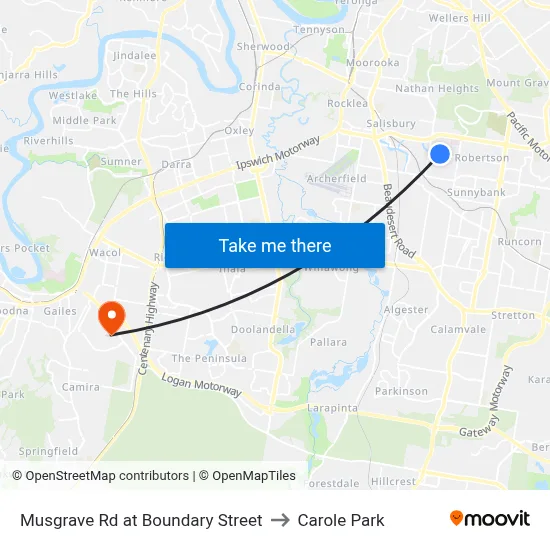 Musgrave Rd at Boundary Street to Carole Park map