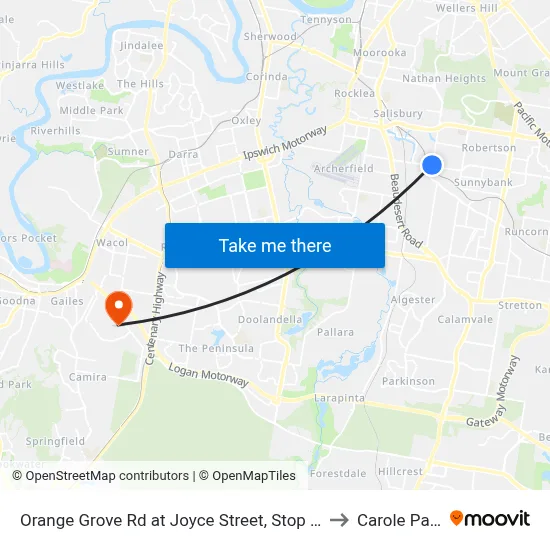 Orange Grove Rd at Joyce Street, Stop 57 to Carole Park map