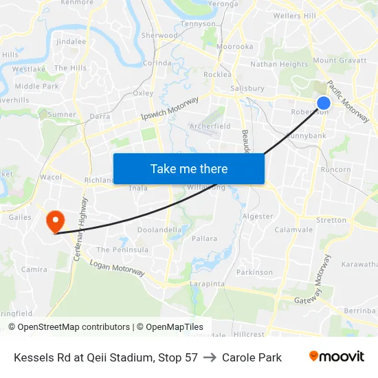 Kessels Rd at Qeii Stadium, Stop 57 to Carole Park map