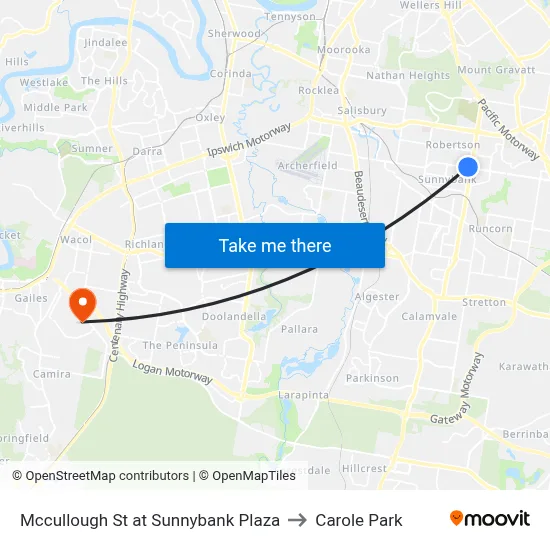Mccullough St at Sunnybank Plaza to Carole Park map
