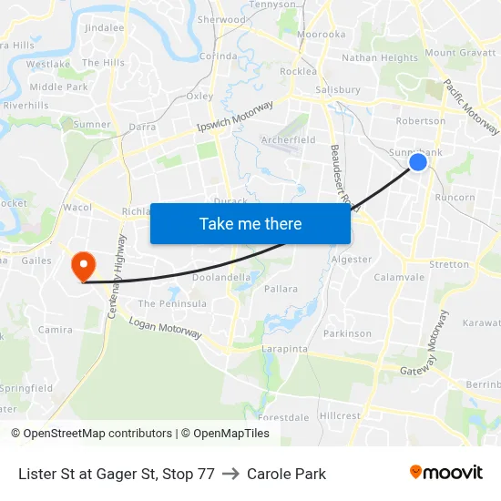 Lister St at Gager St, Stop 77 to Carole Park map