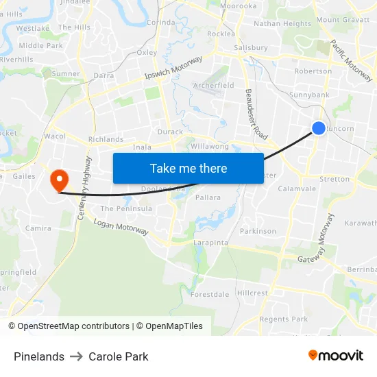 Pinelands to Carole Park map