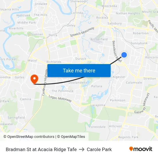 Bradman St at Acacia Ridge Tafe to Carole Park map
