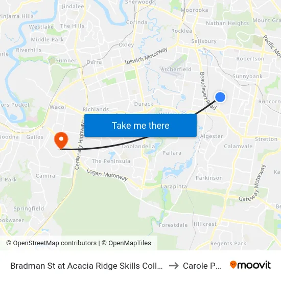 Bradman St at Acacia Ridge Skills College to Carole Park map