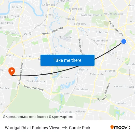 Warrigal Rd at Padstow Views to Carole Park map