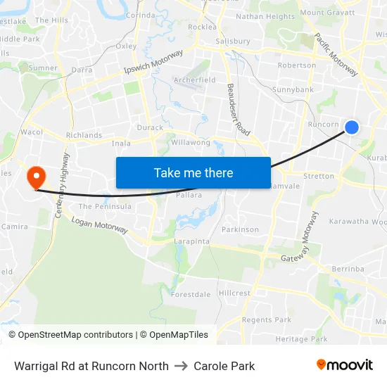 Warrigal Rd at Runcorn North to Carole Park map