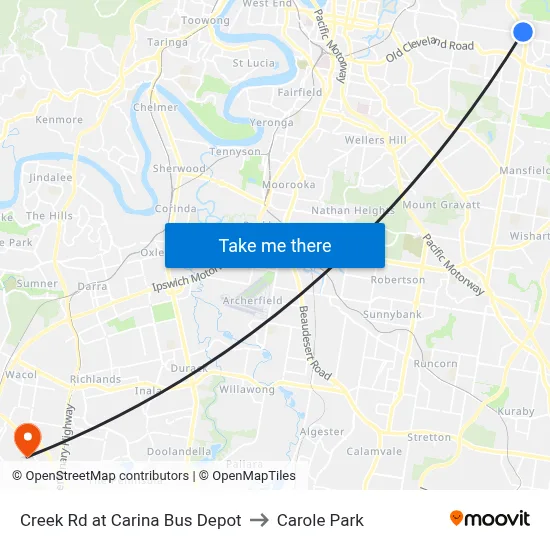 Creek Rd at Carina Bus Depot to Carole Park map