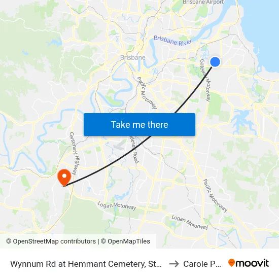 Wynnum Rd at Hemmant Cemetery, Stop 44 to Carole Park map