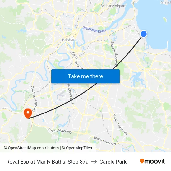 Royal Esp at Manly Baths, Stop 87a to Carole Park map