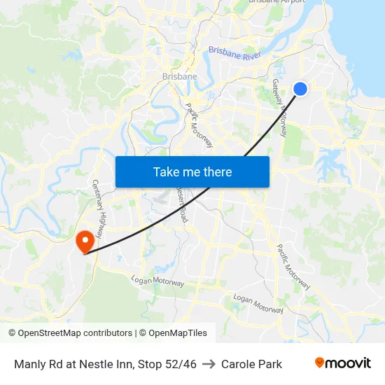 Manly Rd at Nestle Inn, Stop 52/46 to Carole Park map