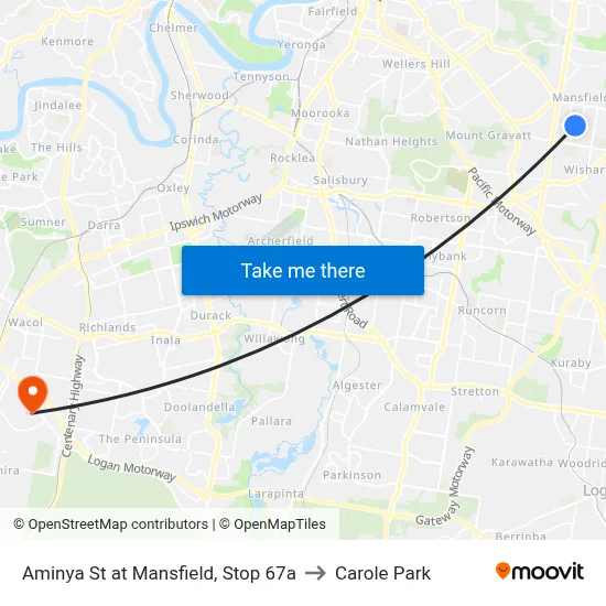Aminya St at Mansfield, Stop 67a to Carole Park map