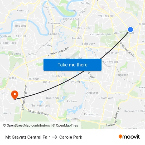 Mt Gravatt Central Fair to Carole Park map