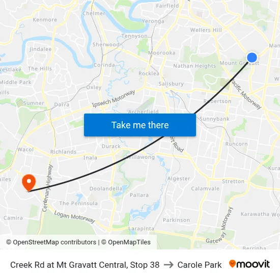 Creek Rd at Mt Gravatt Central, Stop 38 to Carole Park map