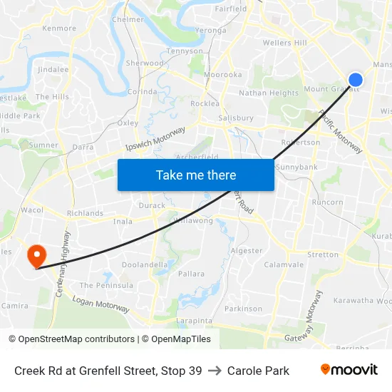 Creek Rd at Grenfell Street, Stop 39 to Carole Park map