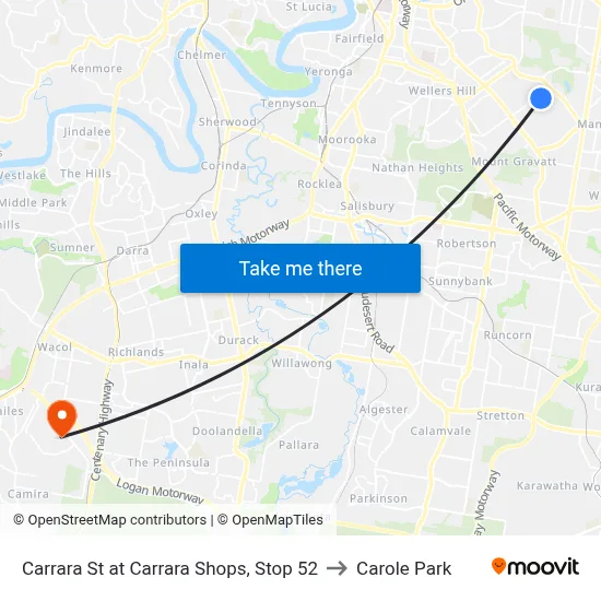 Carrara St at Carrara Shops, Stop 52 to Carole Park map