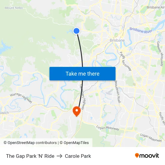 The Gap Park 'N' Ride to Carole Park map
