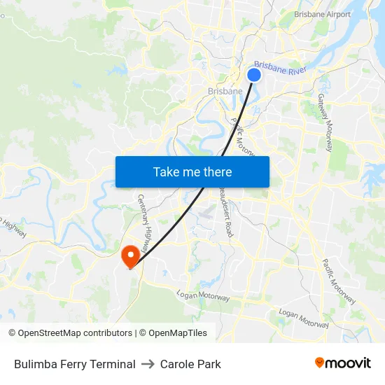 Bulimba Ferry Terminal to Carole Park map