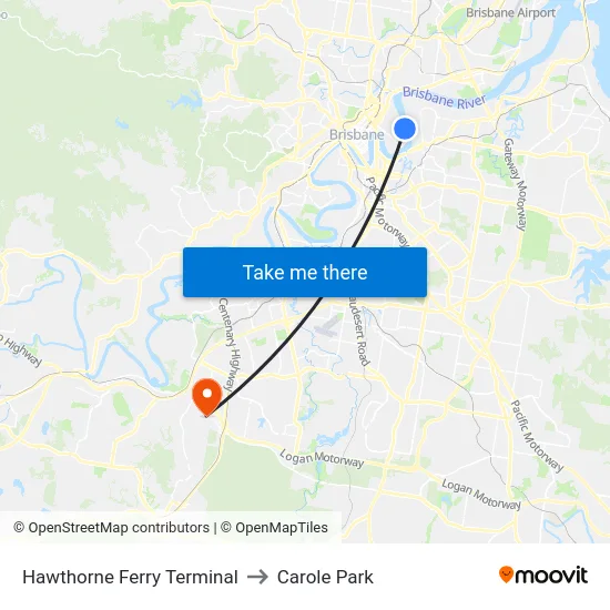 Hawthorne Ferry Terminal to Carole Park map