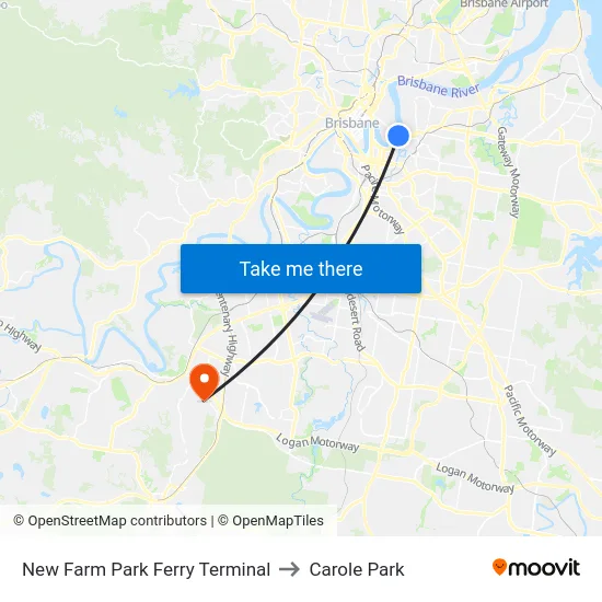 New Farm Park Ferry Terminal to Carole Park map