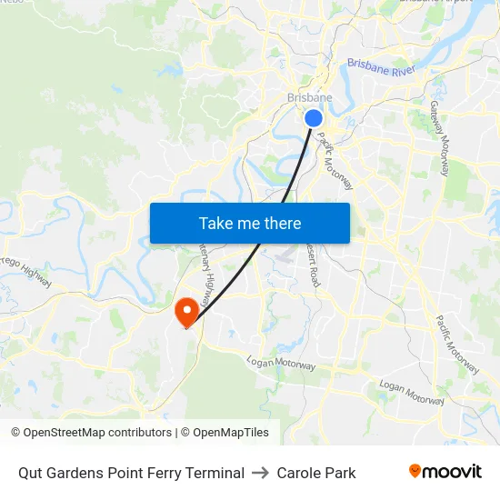 Qut Gardens Point Ferry Terminal to Carole Park map