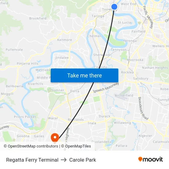 Regatta Ferry Terminal to Carole Park map