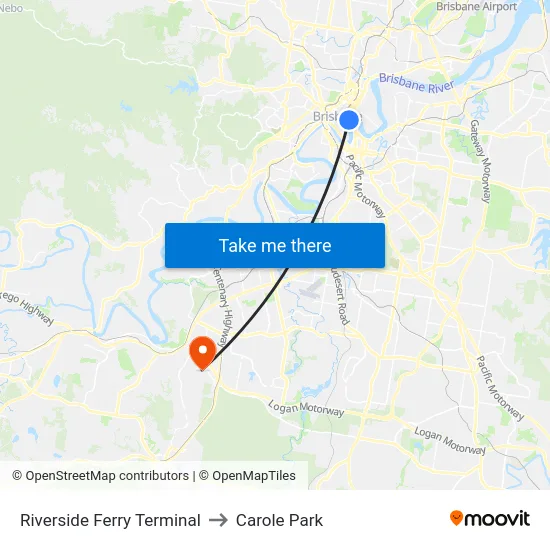 Riverside Ferry Terminal to Carole Park map