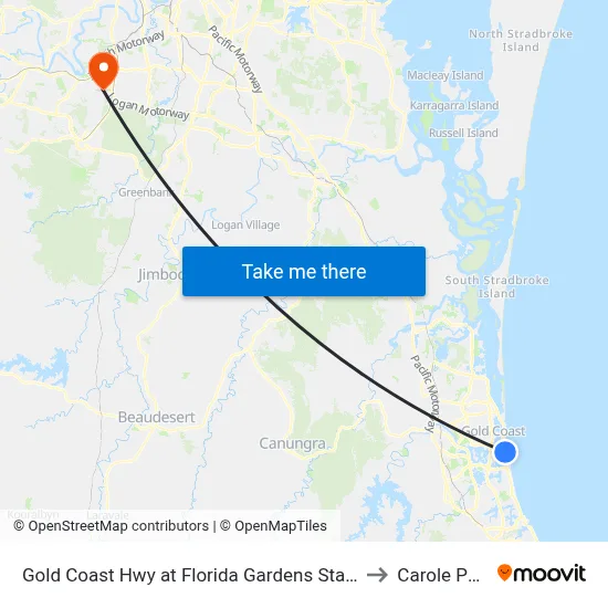 Gold Coast Hwy at Florida Gardens Station to Carole Park map