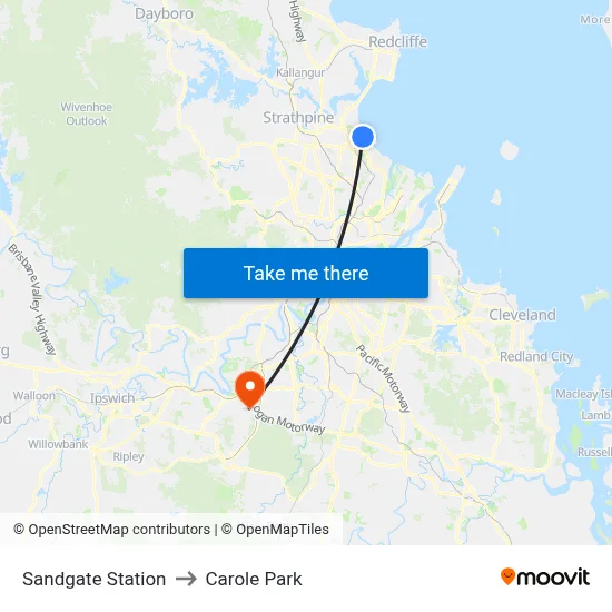 Sandgate Station to Carole Park map