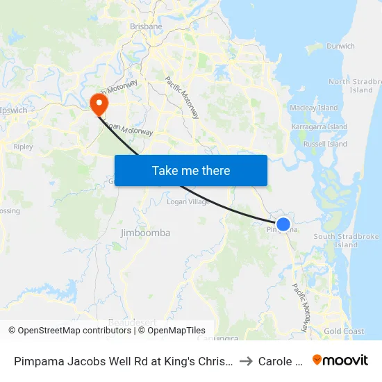 Pimpama Jacobs Well Rd at King's Christian College to Carole Park map