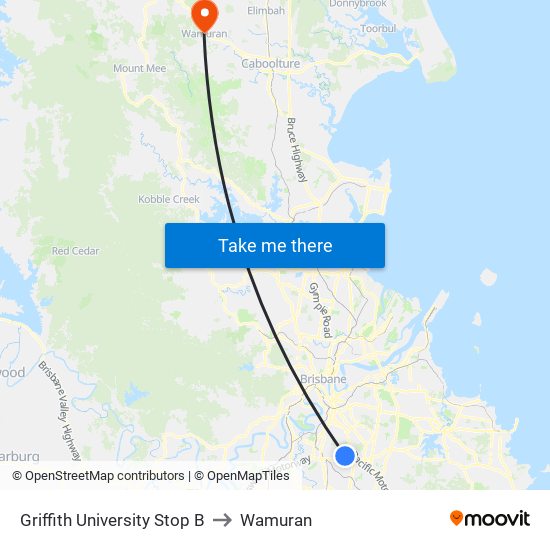 Griffith University Stop B to Wamuran map