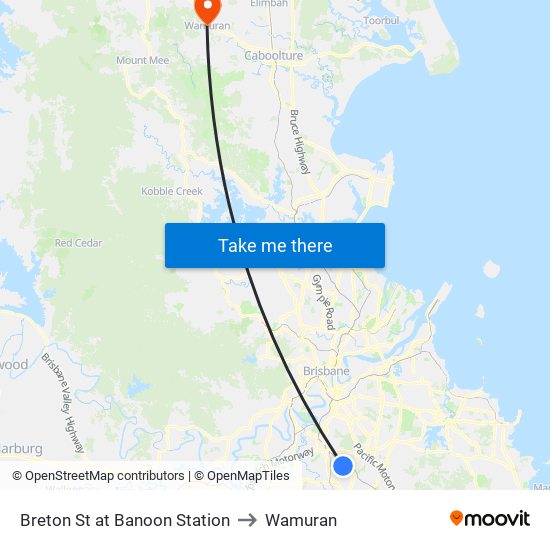 Breton St at Banoon Station to Wamuran map