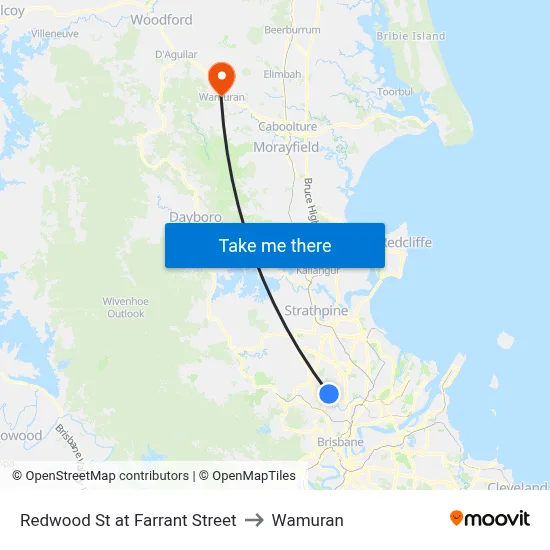 Redwood St at Farrant Street to Wamuran map