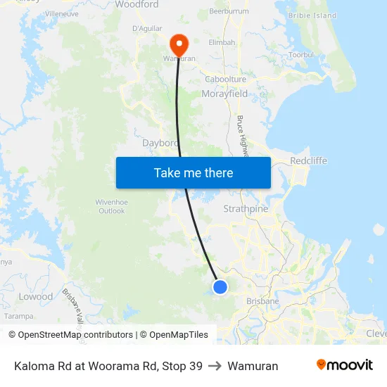 Kaloma Rd at Woorama Rd, Stop 39 to Wamuran map