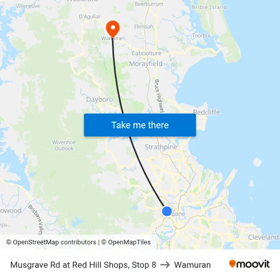 Musgrave Rd at Red Hill Shops, Stop 8 to Wamuran map
