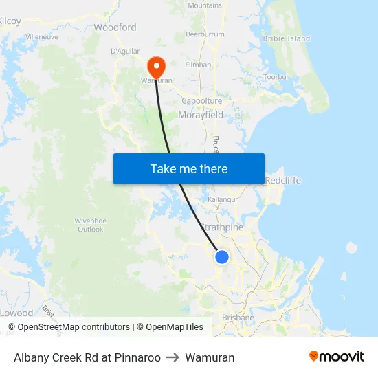 Albany Creek Rd at Pinnaroo to Wamuran map