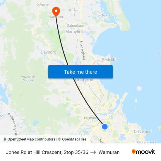 Jones Rd at Hill Crescent, Stop 35/36 to Wamuran map