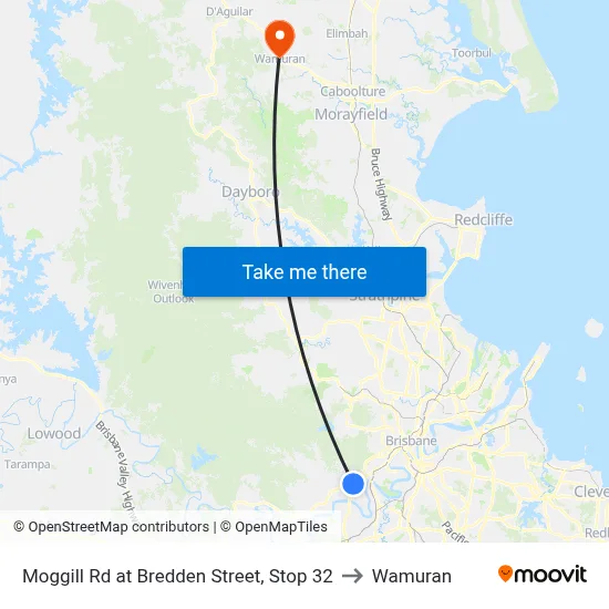 Moggill Rd at Bredden Street, Stop 32 to Wamuran map